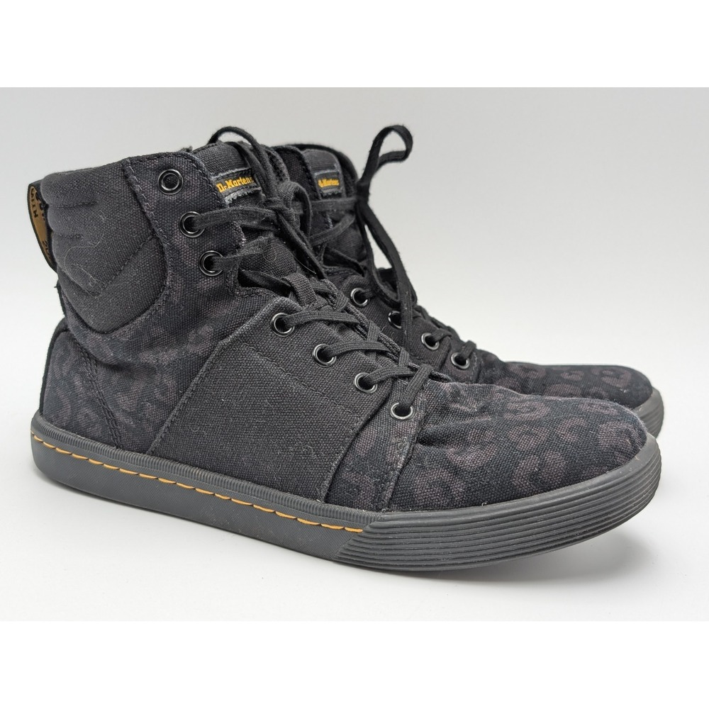 Dr. Martens Rozarya Women 8 Black Leopard Canvas High Top Sneaker Side Zip Boot